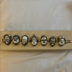 Vintage Exotic Seven Gods Resin Face  Red Stone Bracelet